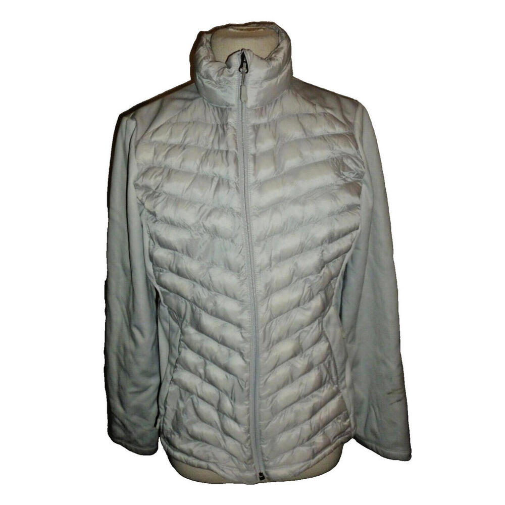 32‎ Degrees Heat Womens Mixed Media Puffer Jacket Light Gray Size M Full Zip